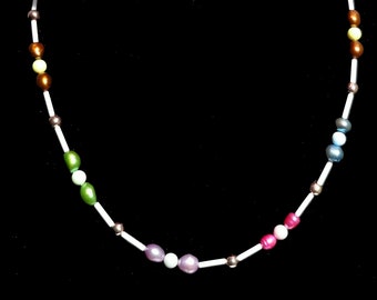 Multi-color Freshwater Pearl and Swarovski Crystal Pearl Beaded Necklace, Pastel Pearl Necklace, Spring Necklace, Summer Necklace