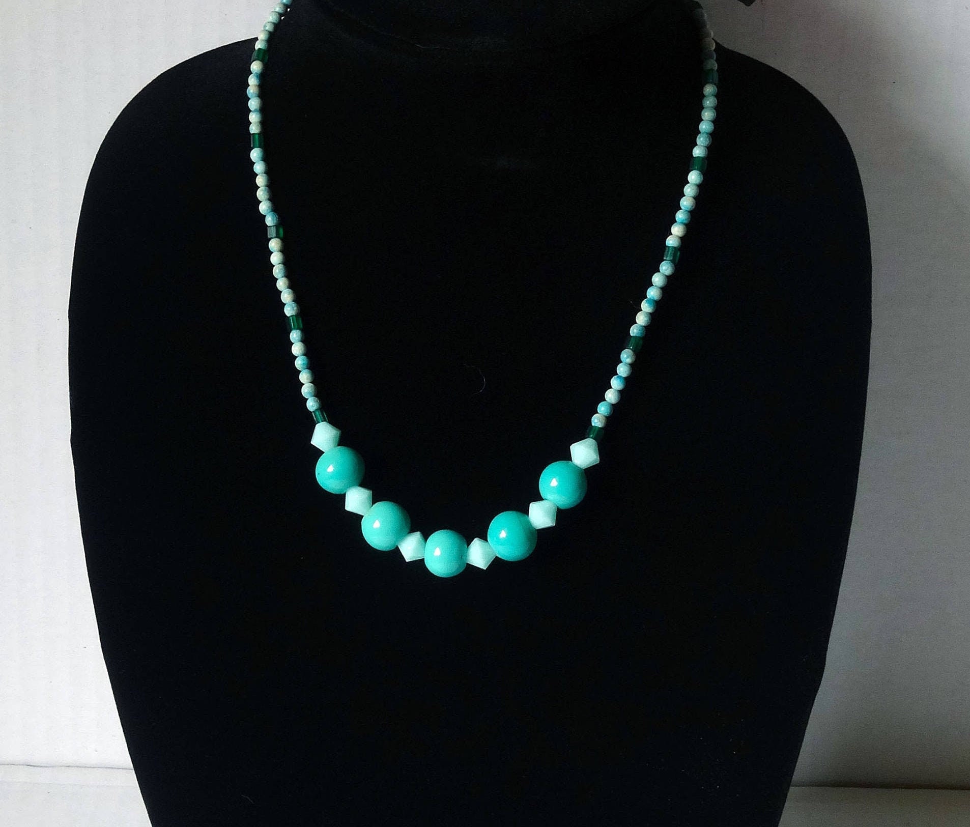 Teal Vintage Glass Beads and Teal Swarovski Crystal Beads Necklace, Spring  Necklace, Summer Necklace, Casual Teal Necklace