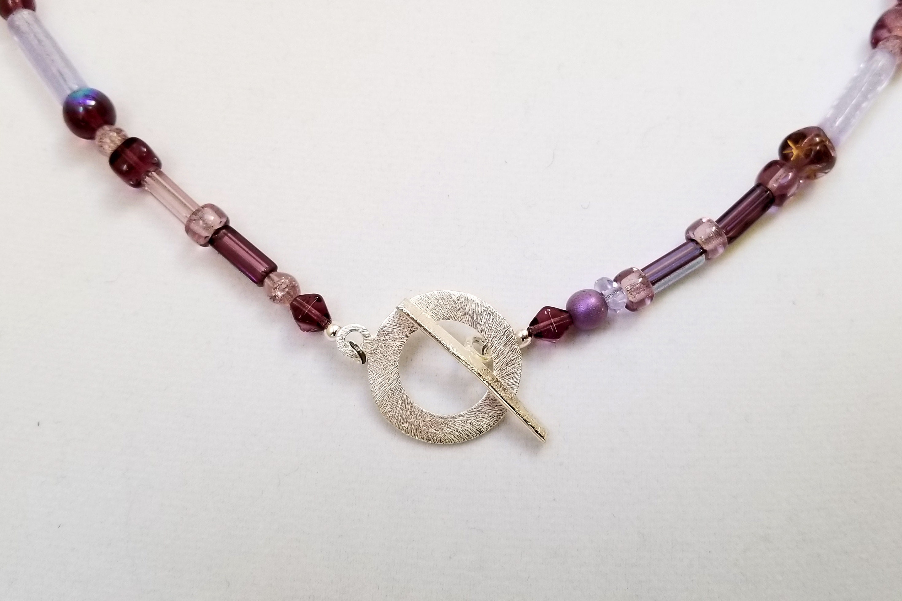 Purple Czech Glass Bead Necklace / Purple Glass Bead Necklace / Purple