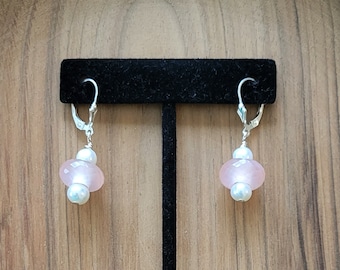 Freshwater Pearl Earrings, Pink Chalcedony Earrings, Pink Gemstone Earrings, Clip-On Earrings, Pierced Earrings, Niobium, Nickel Free