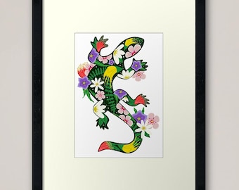Inheemse bloemenprint Tuatara digitale kunst