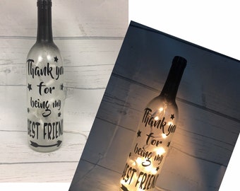 Thank you for being my best friend - lighted wine bottle - best friend gift