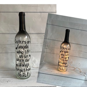 Sister Gift - Lighted Wine Bottle with Angel Quote