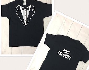 Ring Security shirt - ring bearer t-shirt - tuxedo shirt - wedding rehearsal shirts - tux shirt