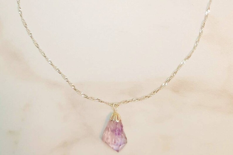 Crystal Amethyst February Birthstone Gift. Soft Lilac Amethyst Pendant Crystal Necklace