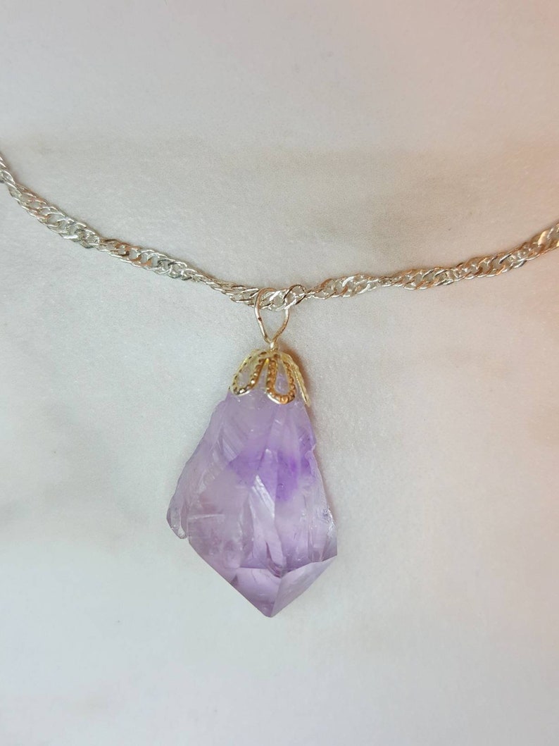 Crystal Amethyst February Birthstone Gift. Soft Lilac Amethyst Pendant Crystal Necklace