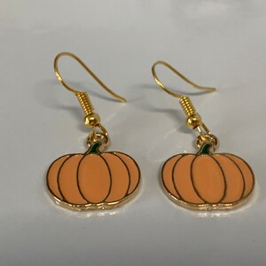 Orange Pumpkin Gold Enamel Earrings
