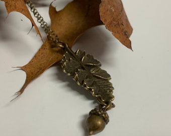 Antique Bronze Oak Leaf with Acorn Necklace