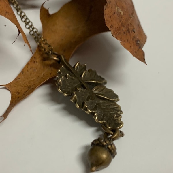 Antique Bronze Oak Leaf with Acorn Necklace