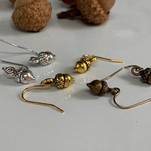 Tiny Acorn Earrings Antique Gold, Silver, or Bronze image 1