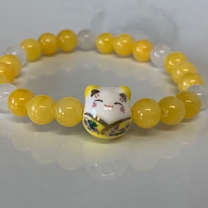 Kawaii Lucky Cat/Maneki Neko Yellow Porcelain Gemstone Bracelet