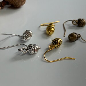 Tiny Acorn Earrings Antique Gold, Silver, or Bronze image 3