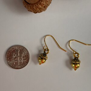 Tiny Acorn Earrings Antique Gold, Silver, or Bronze image 5