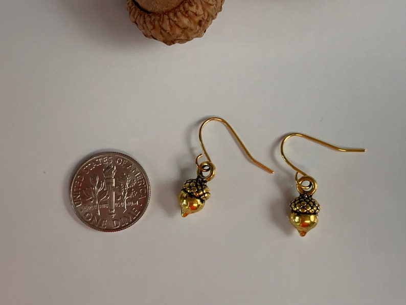 Tiny Acorn Earrings Antique Gold, Silver, or Bronze image 5