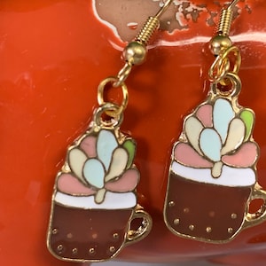 Variegated Succulent Plant Gold Enamel Earrings