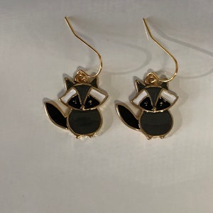 Raccoon Gold Enamel Earrings