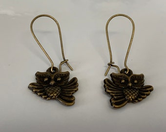 Antique Bronze Fluttering Owl Earrings