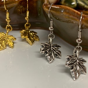 Maple Leaf Earrings Gold, Antique Silver or Bronze