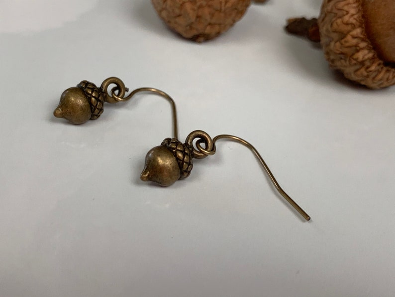 Tiny Acorn Earrings Antique Gold, Silver, or Bronze Antique Bronze