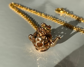Gold Filigree Heart Teapot Necklace