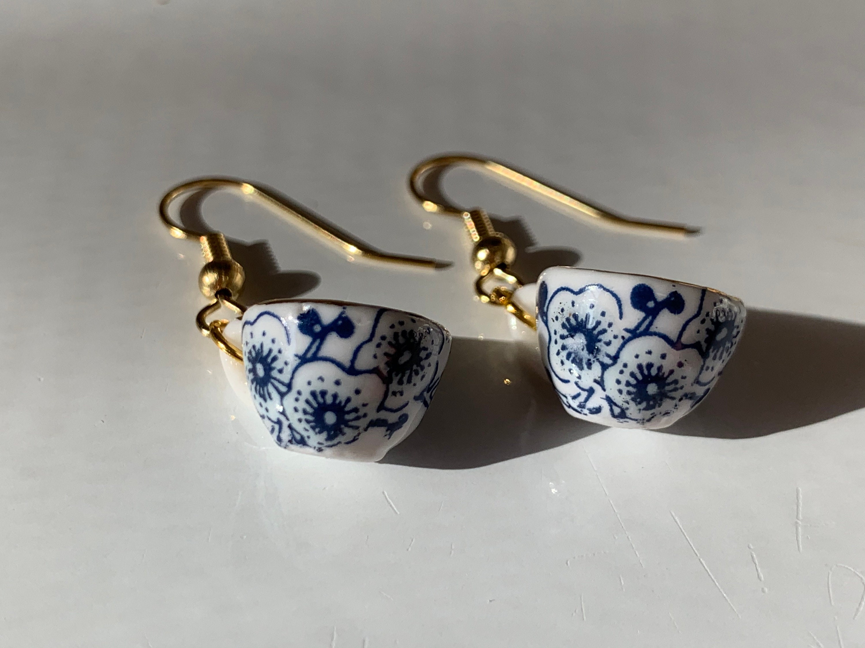 Blue Chinoiserie Porcelain Teacup Earrings Etsy