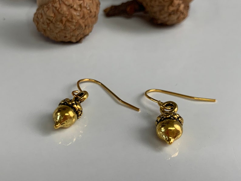 Tiny Acorn Earrings Antique Gold, Silver, or Bronze Antique Gold