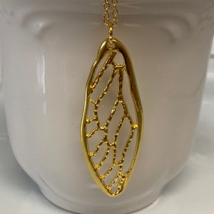 Gold Filigree Cicada Insect Wing Necklace