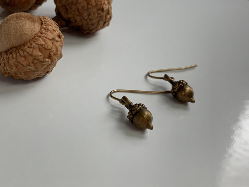 Tiny Acorn Earrings Antique Gold, Silver, or Bronze image 9