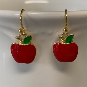 Red Apple Gold Enamel Earrings