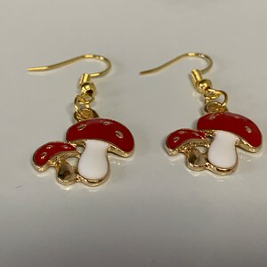 Red Mushroom Gold Enamel Earrings
