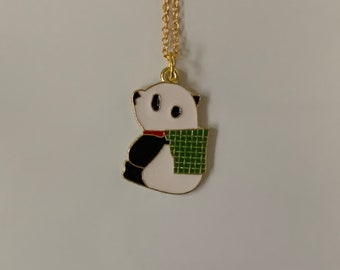 Baby Panda Gold Enamel Necklace