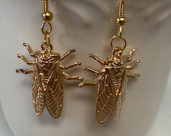 10K Gold Plated Brass Cicada Earrings