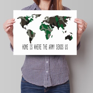 Home Is Where The Army Sends Us, Military Army Decor, Army Art Print, Military Map Art Print, Army Home Decor, Army Map Print, US Army Print