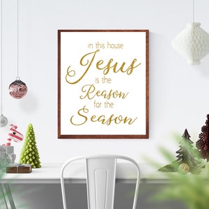 Jesus Is The Reason For The Season Art Prints, Faux Gold Foil Christmas Wall Art, Faux Gold Christmas Wall Decor, Set Of 2 Christmas Prints