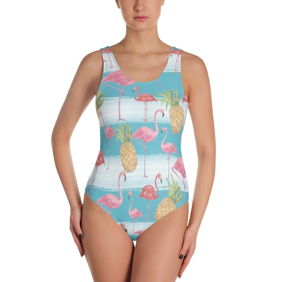 Tropical One Piece Swimsuit, Flamingos and Pineapple Swimsuit, One Piece  Swimsuits, Teen Tropical Swimwear, One Piece Bathing Suit for Women 