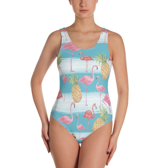 Traje de bano tropical de una pieza traje de bano de flamencos y pina trajes de