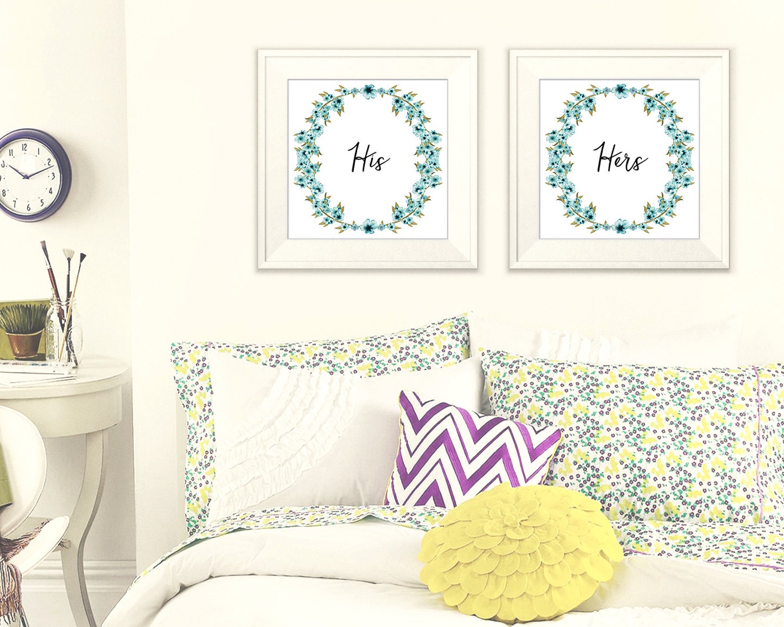 His Hers Wall Art Teal Art Print Set His Hers His and Hers Etsy