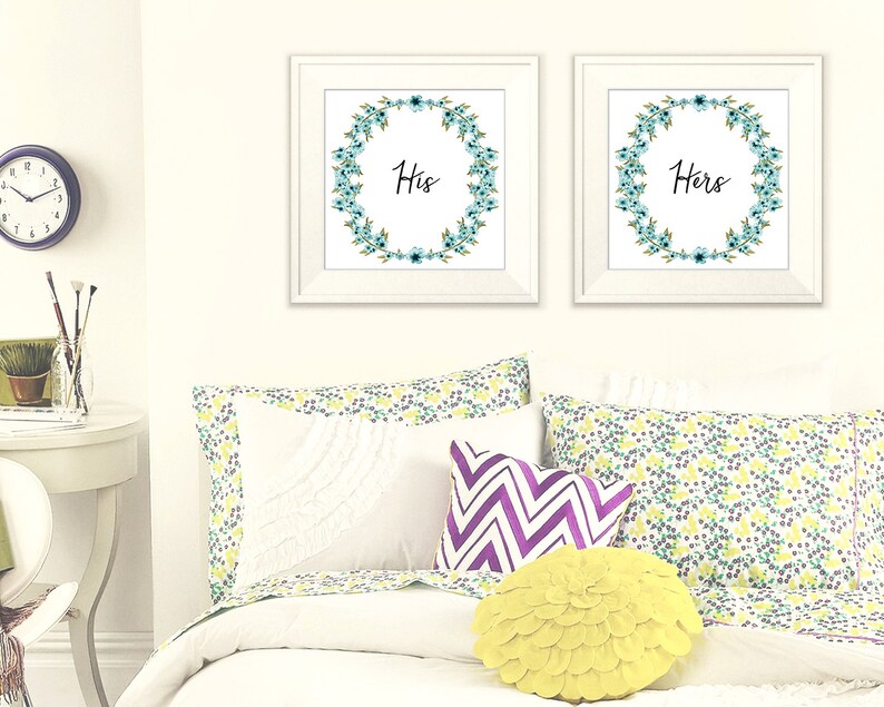 His Hers Wall Art, Teal Art Print Set, His Hers, His and Hers Wall Set ...