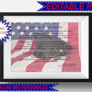Personalized Police Officer Gift, Police Prayer, Law Enforcement Police Gift, Police Wall Art Gift, Police Appreciation Poster, Editable PDF