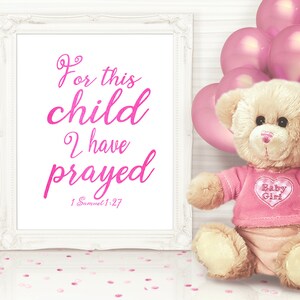 1 Samuel 1:27, For This Child I Prayed Wall Art, 1 Samuel, For This Child Bible Verse Print, Nursery Bible Verse, Pink Decor Baby Girl Print