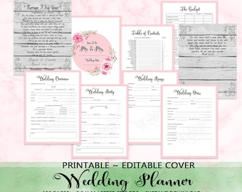 Rustic Wedding Planner Printable With Editable Personalized Cover, Printable Wedding Planner Book, Wedding Plan Notebook, Wedding Organizer