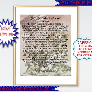 Presente do Corpo de Fuzileiros Navais, presente militar personalizado, pôster da marinha, decoração artística da bandeira americana, oração dos soldados, impressão do dia dos veteranos, PDF editável