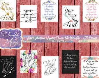 Jane Austen Quotes Print Bundle, Floral Watercolor Art (Digital Download)
