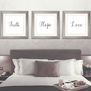Faith Hope Love, 3 Set Square Wall Art, Minimalist Art Print Set, 3 Set Square Art Prints, Scripture Printable, 1 Corinthians 13:13