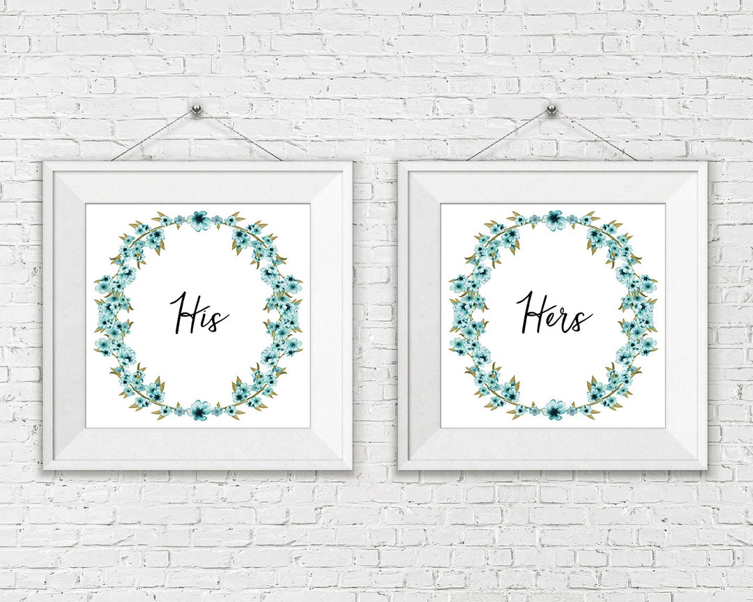 His Hers Wall Art Teal Art Print Set His Hers His and Hers Etsy