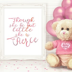 Though She Be But Little She Is Fierce Print, Pink Nursery Art, Shakespeare Quote, Peach Nursery Decor, Gray Nursery Art, Mint Nursery Decor