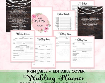 Rustic Wedding Planner Printable, Editable Cover (Digital Download)