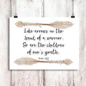 Schrift druckbar, Psalmen 127: 4, wie Pfeile in der Hand sind, Psalm 127, NASB Bibel Vers Print, druckbare Schrift, Feder-Schrift-Kunst