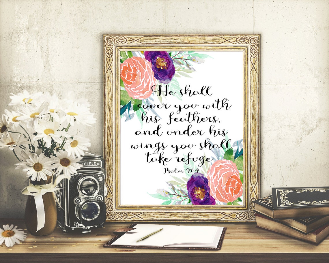 Psalm 914 Bible Verse Art Prints Floral Scripture Wall Art Etsy