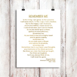 Remember Me Memorial Poem, Memorial Art, Memorial Poem Print ...